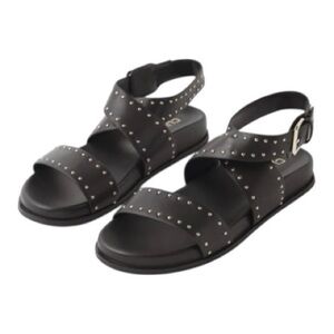 NIB Chico’s Dina Wide Strap Studded Black Leather Sandals